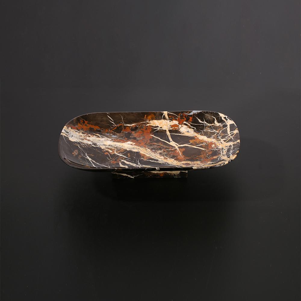 Marble Long Food Serving Tray Kitchen Desk Fruit Tray Sushi Plate Black Gold