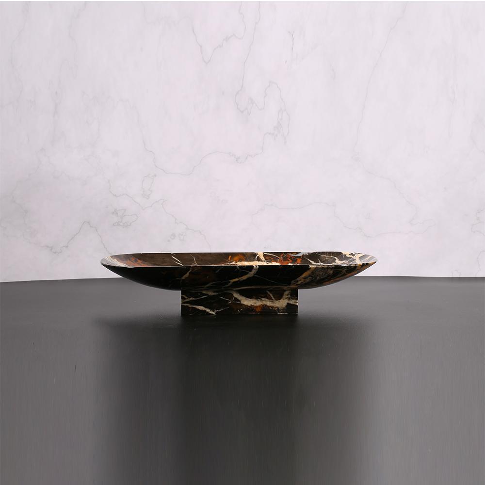 Marble Long Food Serving Tray Kitchen Desk Fruit Tray Sushi Plate Black Gold