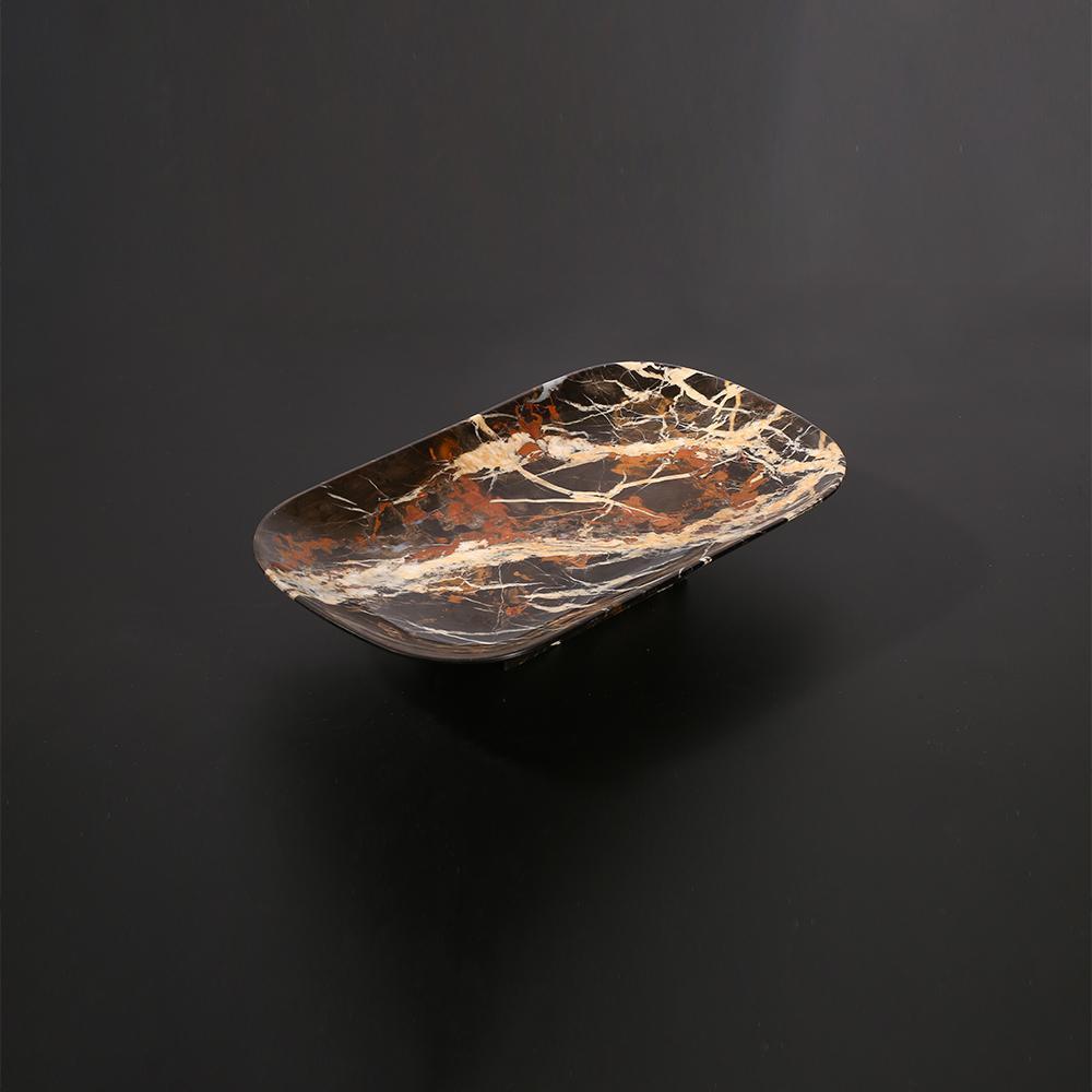 Marble Long Food Serving Tray Kitchen Desk Fruit Tray Sushi Plate Black Gold