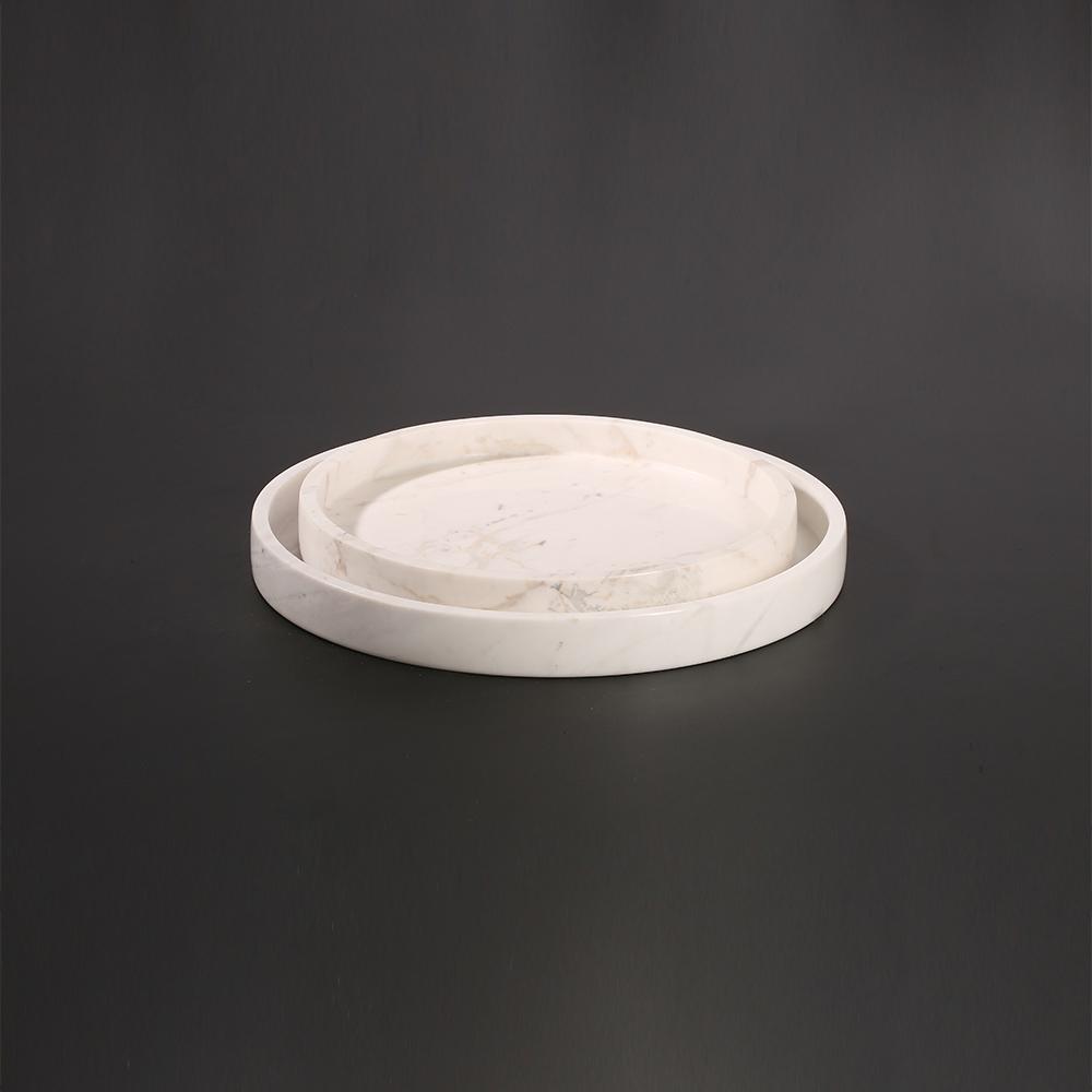 Marble Round Serving Tray for Tea Coffee Decorative Tray White
