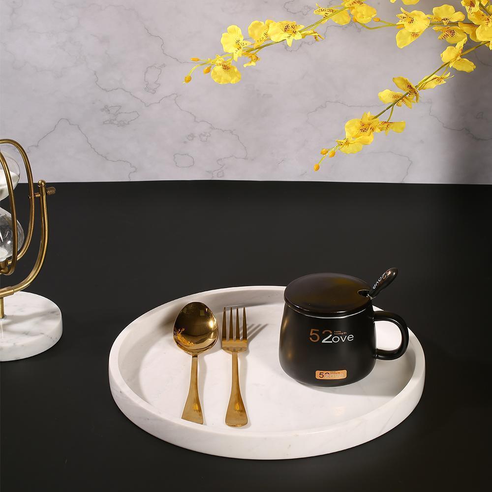 Marble Round Serving Tray for Tea Coffee Decorative Tray White