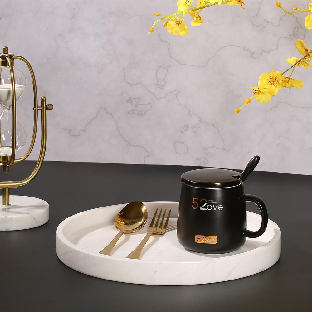 Marble Round Serving Tray for Tea Coffee Decorative Tray White