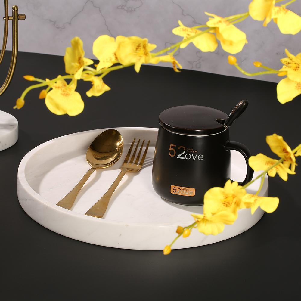 Marble Round Serving Tray for Tea Coffee Decorative Tray White