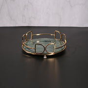 Marble Vanity Perfume Gold Holder Tray Storage Desk Tray Round Green