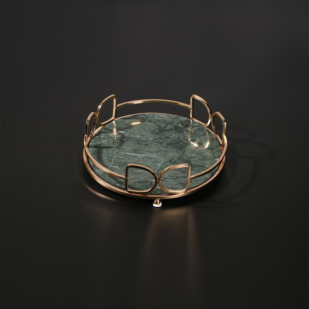 Marble Vanity Perfume Gold Holder Tray Storage Desk Tray Round Green