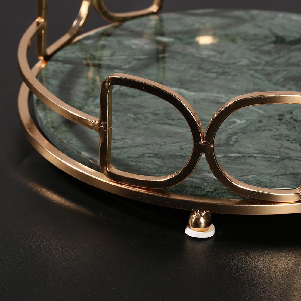 Marble Vanity Perfume Gold Holder Tray Storage Desk Tray Round Green