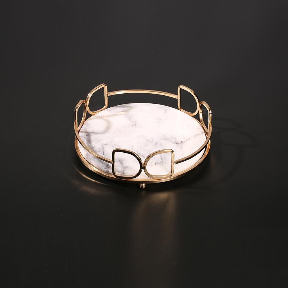 Marble Vanity Perfume Gold Holder Tray Storage Desk Tray Round Green