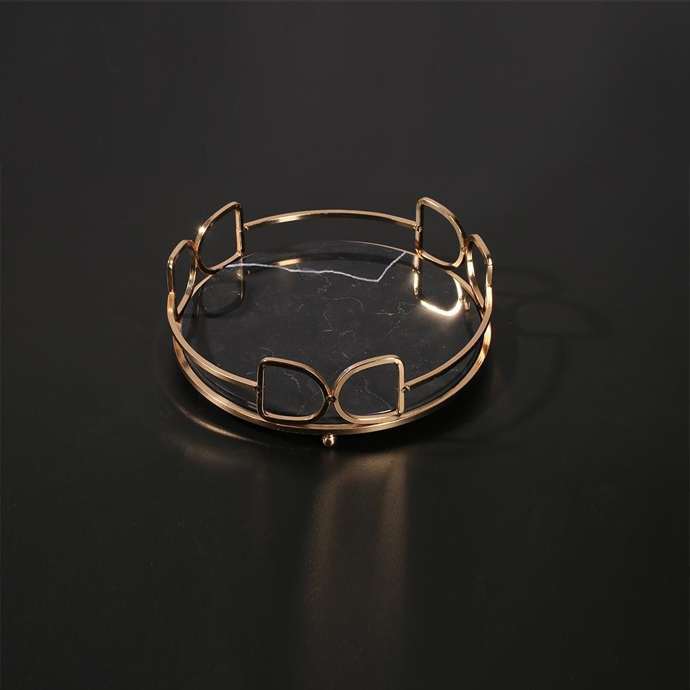 Marble Vanity Perfume Gold Holder Tray Storage Desk Tray Round Green