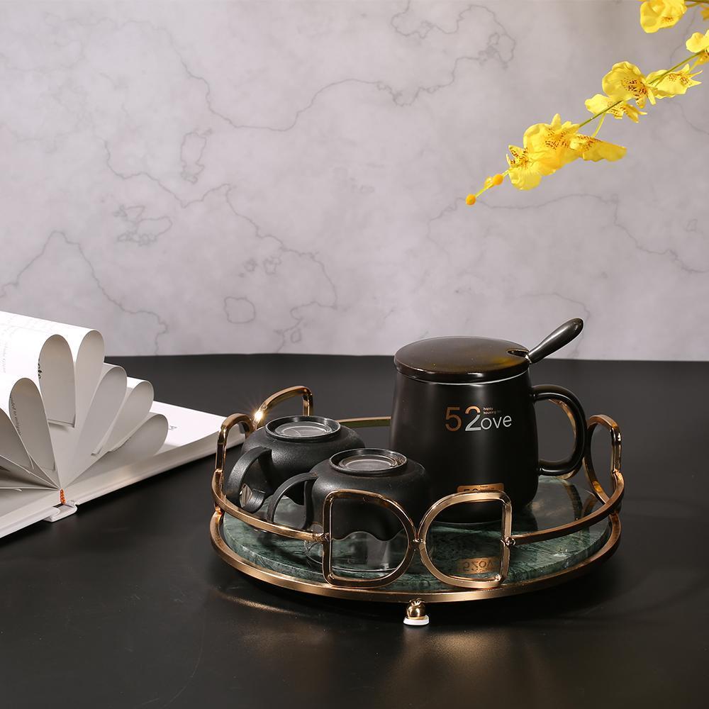 Marble Vanity Perfume Gold Holder Tray Storage Desk Tray Round Green