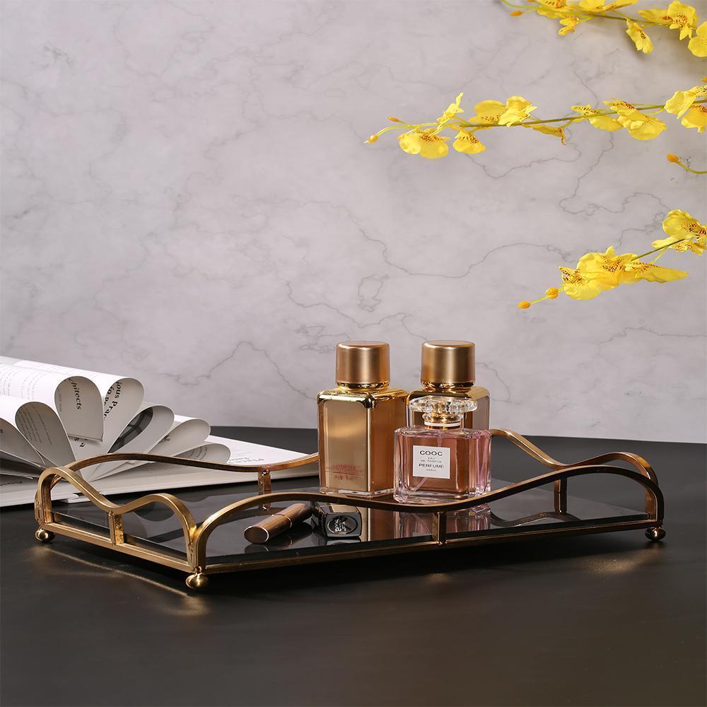 Rectangle Jewelry Perfume Tray Large Serving Tray with Gold Holder White