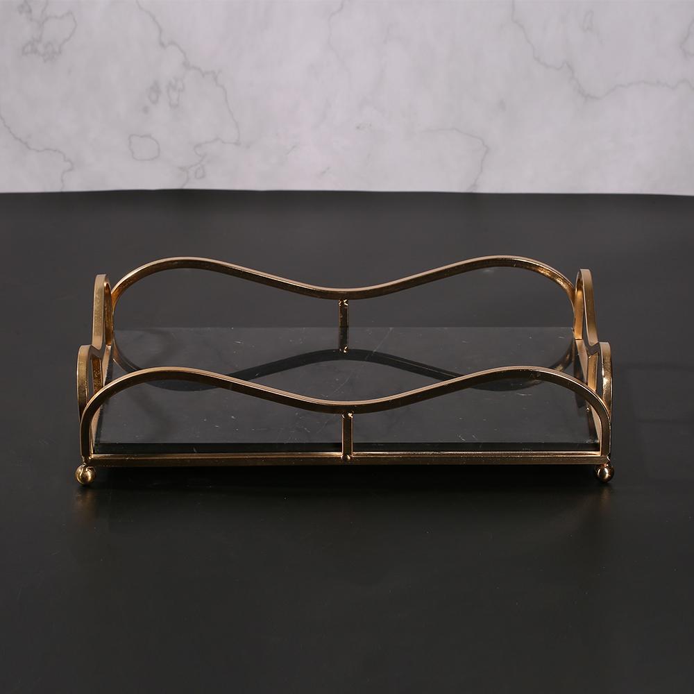 Rectangle Jewelry Perfume Tray Large Serving Tray with Gold Holder White