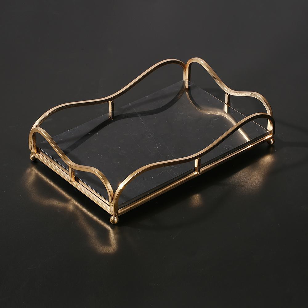 Rectangle Jewelry Perfume Tray Large Serving Tray with Gold Holder White