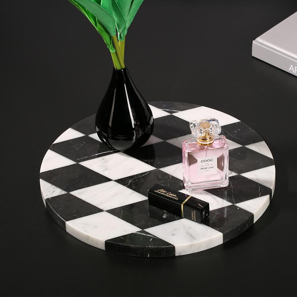Round Marble Serving Board Sushi Platter Cheese Platter Black White