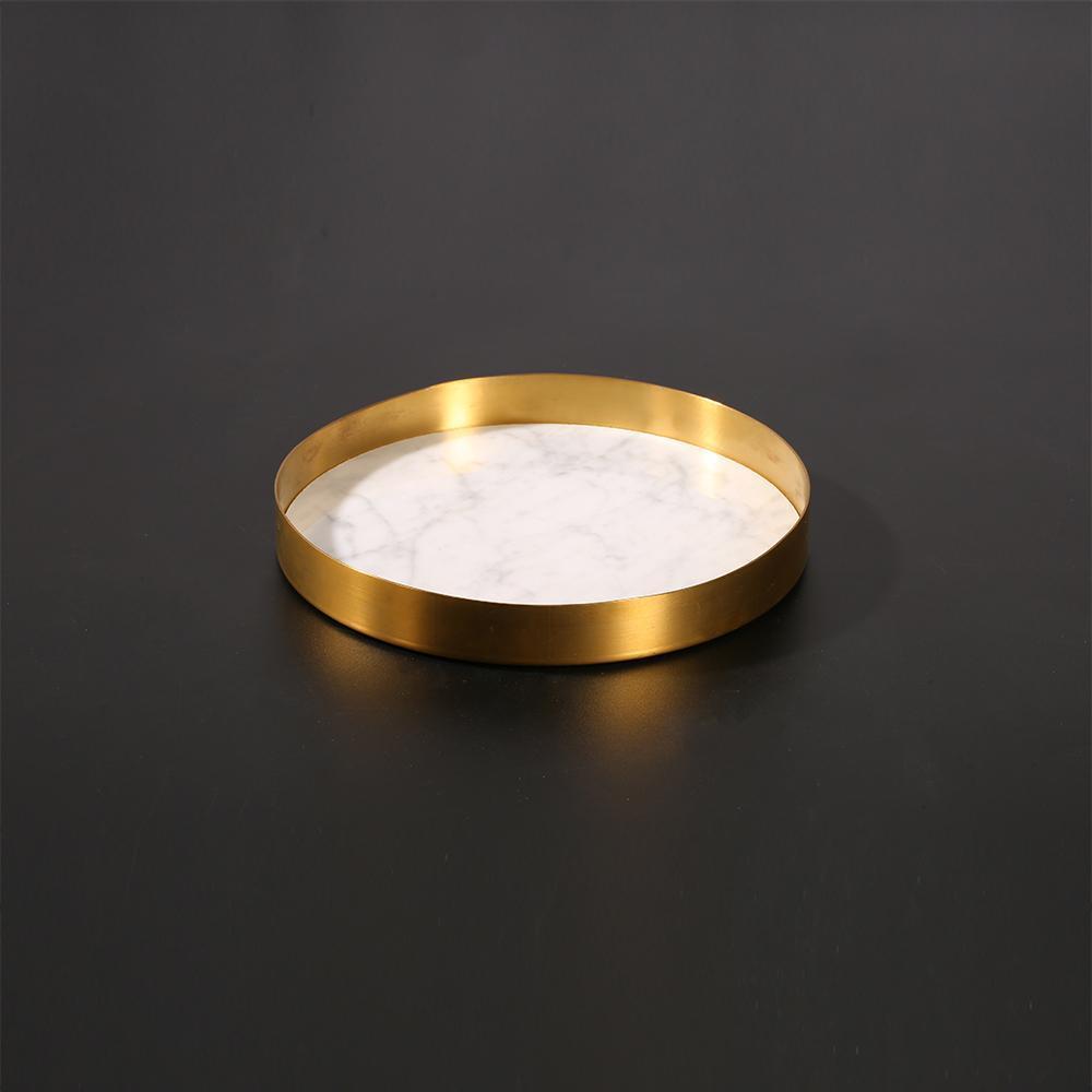 Small Marble Trinket Tray Change Ring Storage Tray with Gold Edge White Round