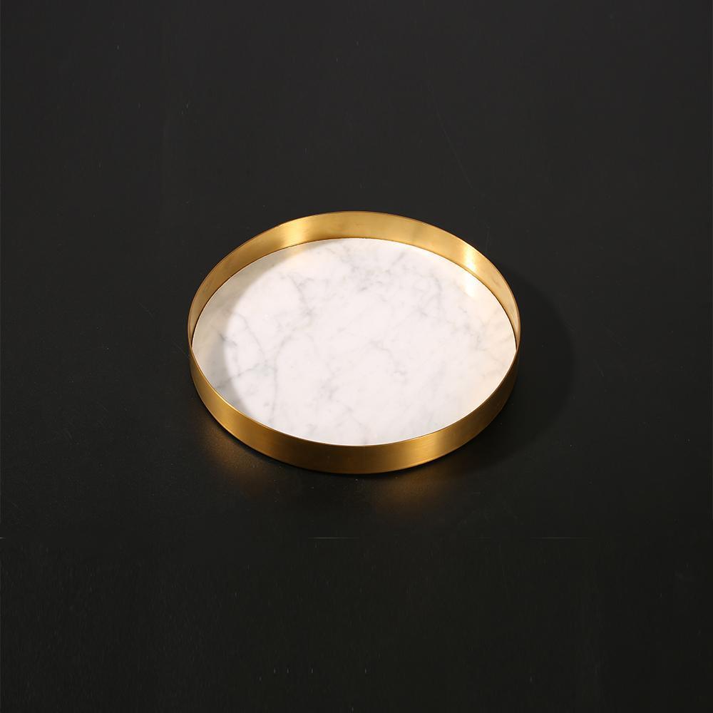 Small Marble Trinket Tray Change Ring Storage Tray with Gold Edge White Round