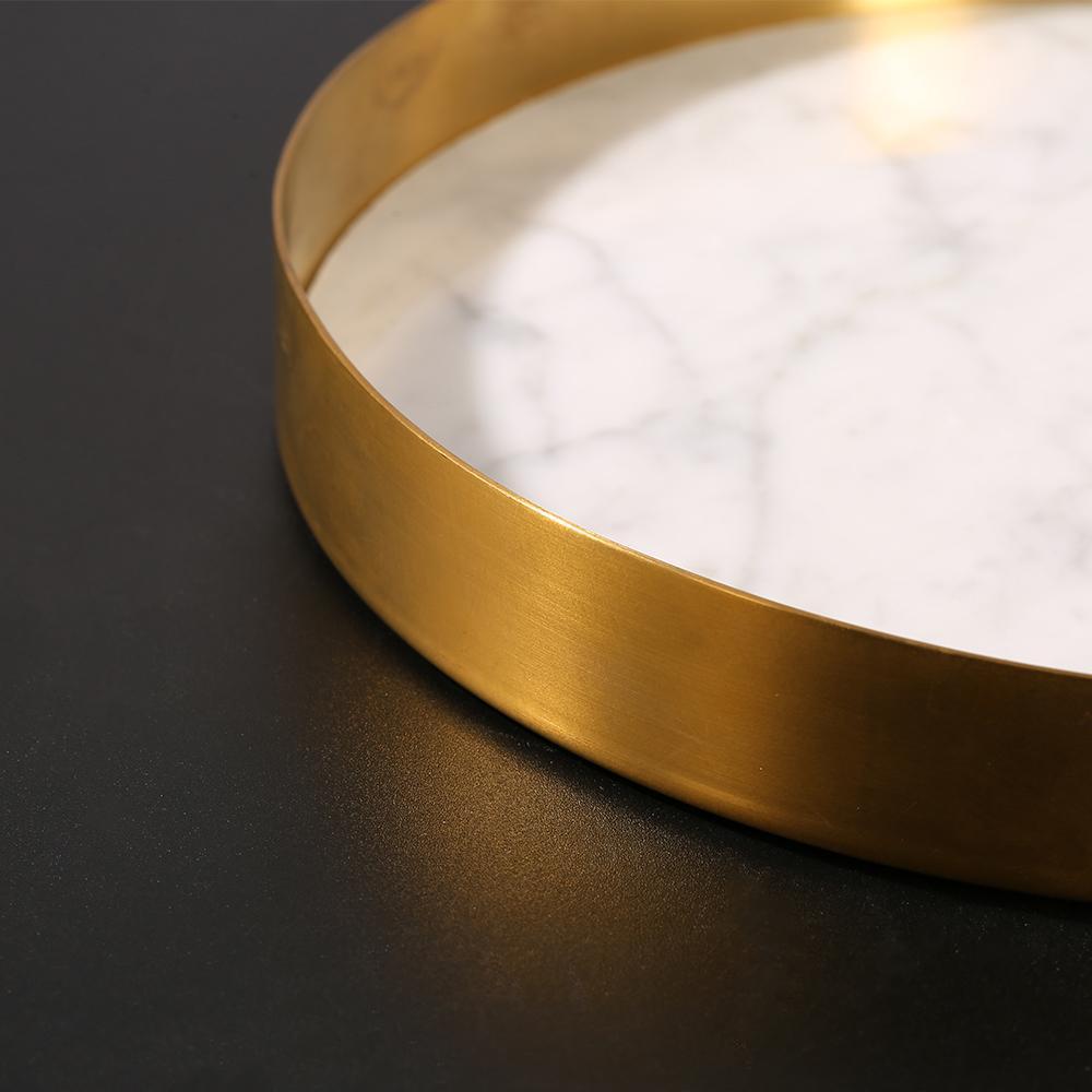 Small Marble Trinket Tray Change Ring Storage Tray with Gold Edge White Round