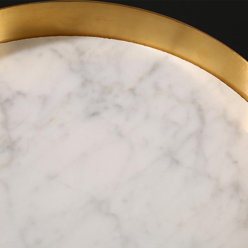 Small Marble Trinket Tray Change Ring Storage Tray with Gold Edge White Round