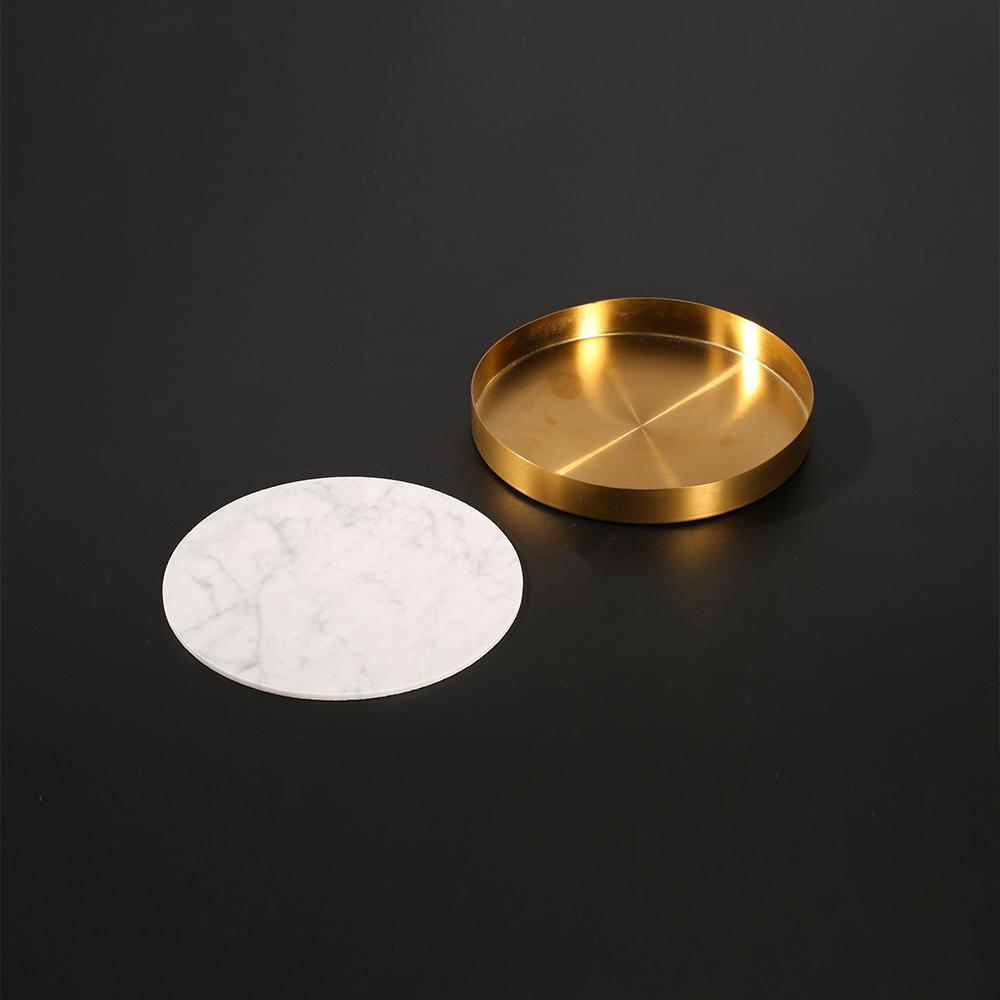 Small Marble Trinket Tray Change Ring Storage Tray with Gold Edge White Round