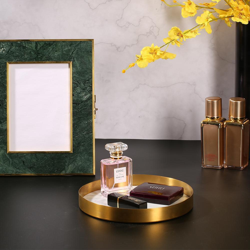 Small Marble Trinket Tray Change Ring Storage Tray with Gold Edge White Round