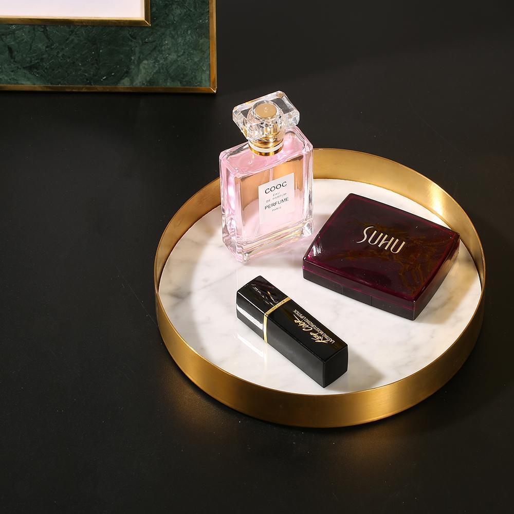 Small Marble Trinket Tray Change Ring Storage Tray with Gold Edge White Round