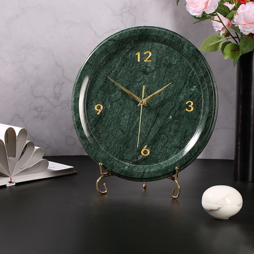 Green Marble Vintage Desk Clock Unique Decorative Table Clock Round