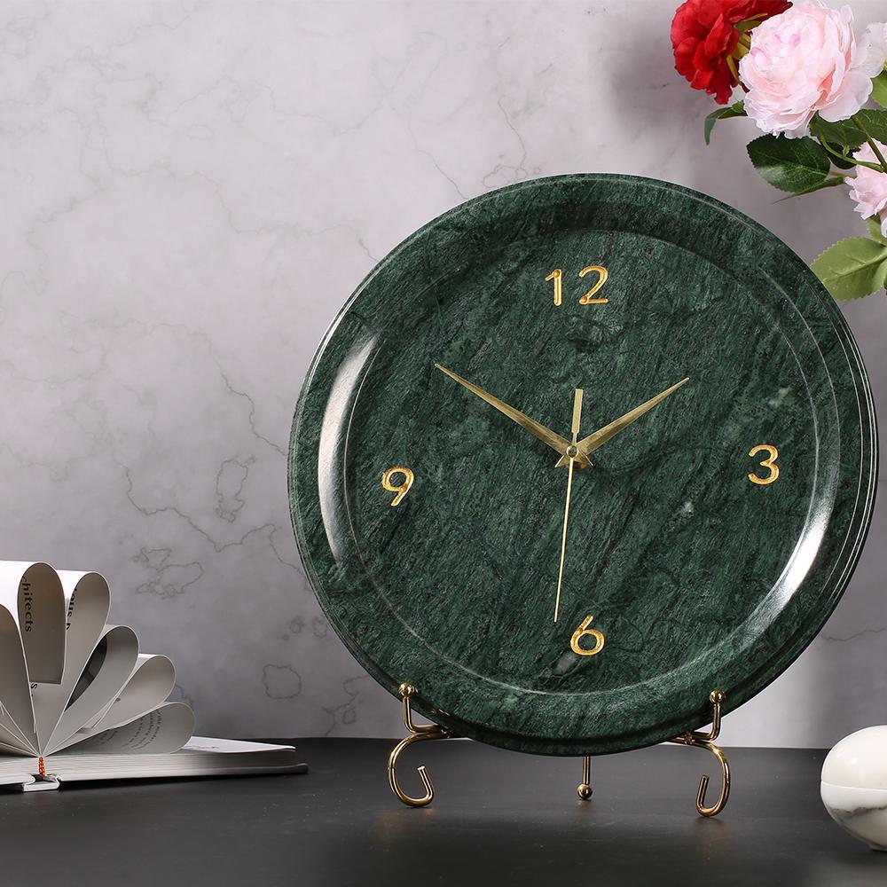 Green Marble Vintage Desk Clock Unique Decorative Table Clock Round