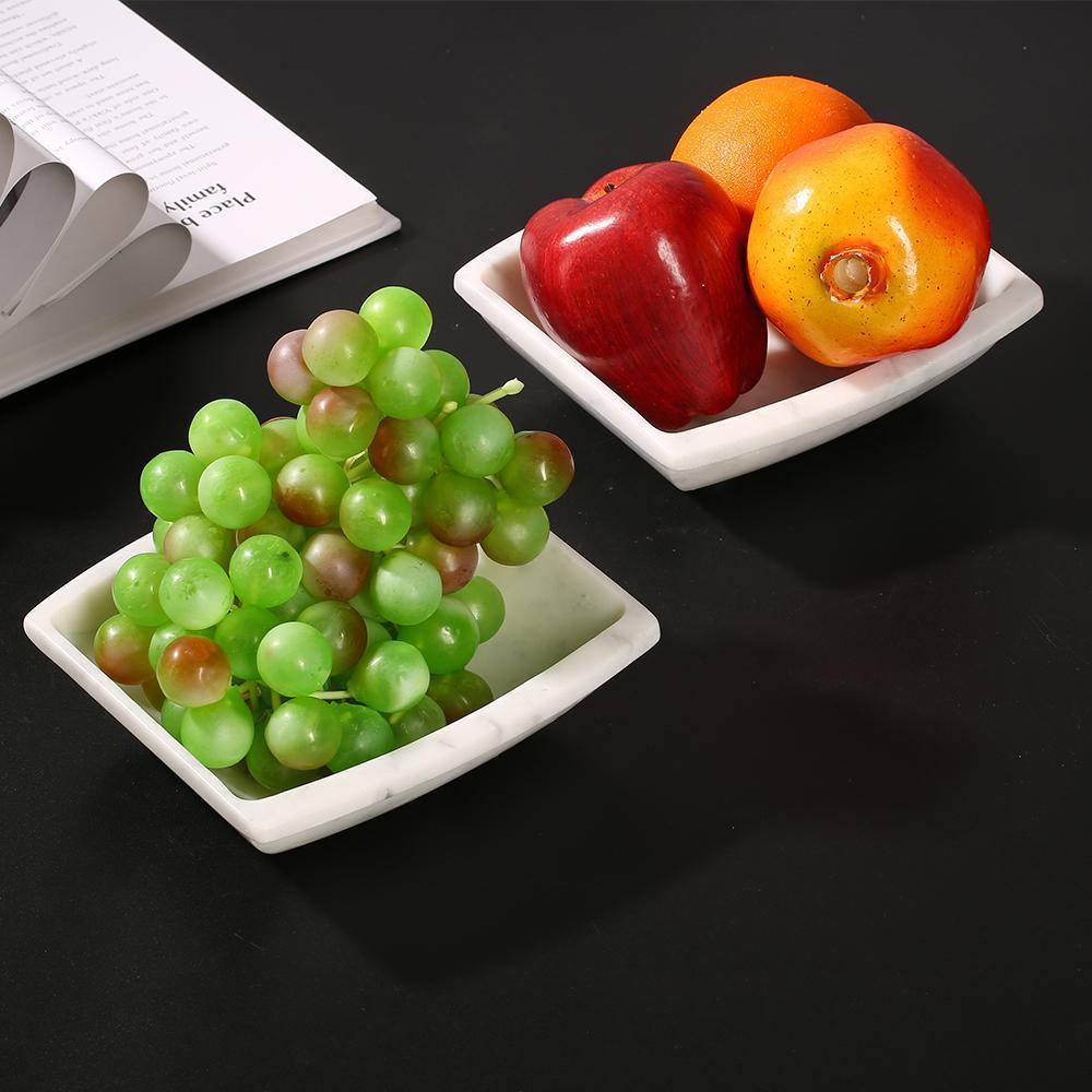 Small Fruit Serving Tray Square Farmhouse Marble Desk Organizer Tray White