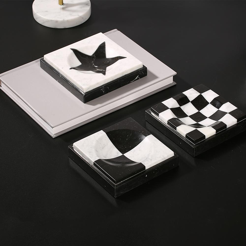 Marble Christmas Ornaments Square House Ornament Crafts White Black 3 Piece