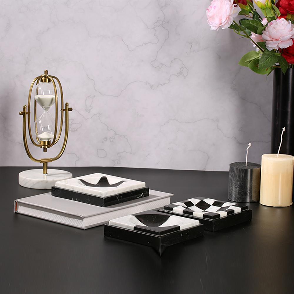 Marble Christmas Ornaments Square House Ornament Crafts White Black 3 Piece