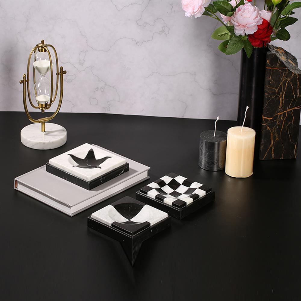 Marble Christmas Ornaments Square House Ornament Crafts White Black 3 Piece