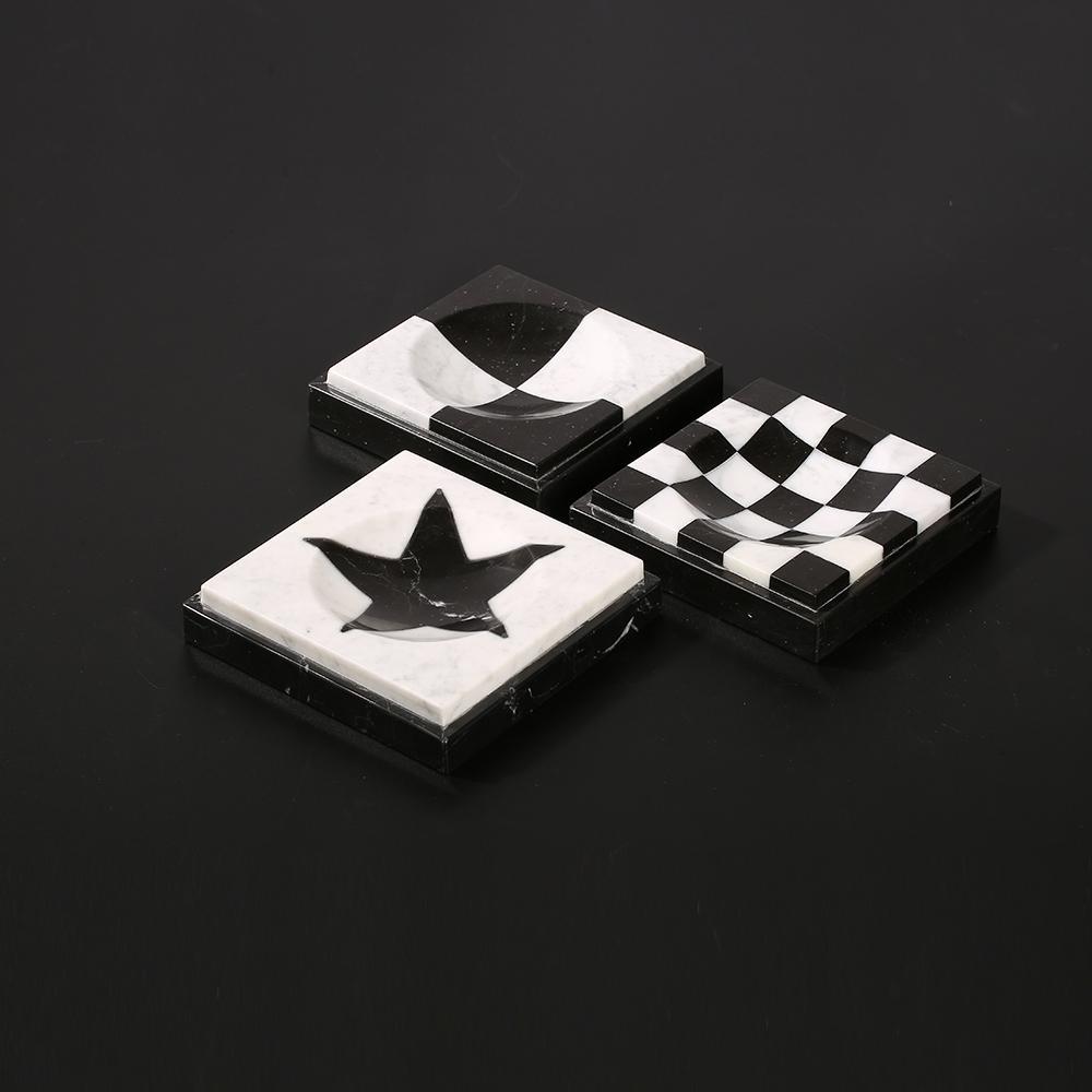 Marble Christmas Ornaments Square House Ornament Crafts White Black 3 Piece