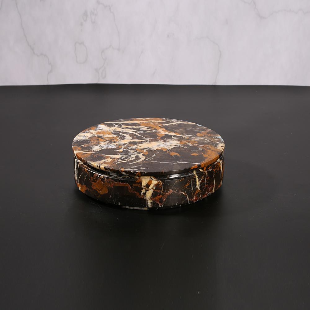 Marble Round Fruit Tray Small Serving Desk Tray with Lid Black Gold