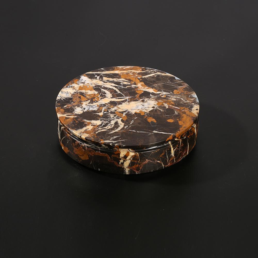 Marble Round Fruit Tray Small Serving Desk Tray with Lid Black Gold