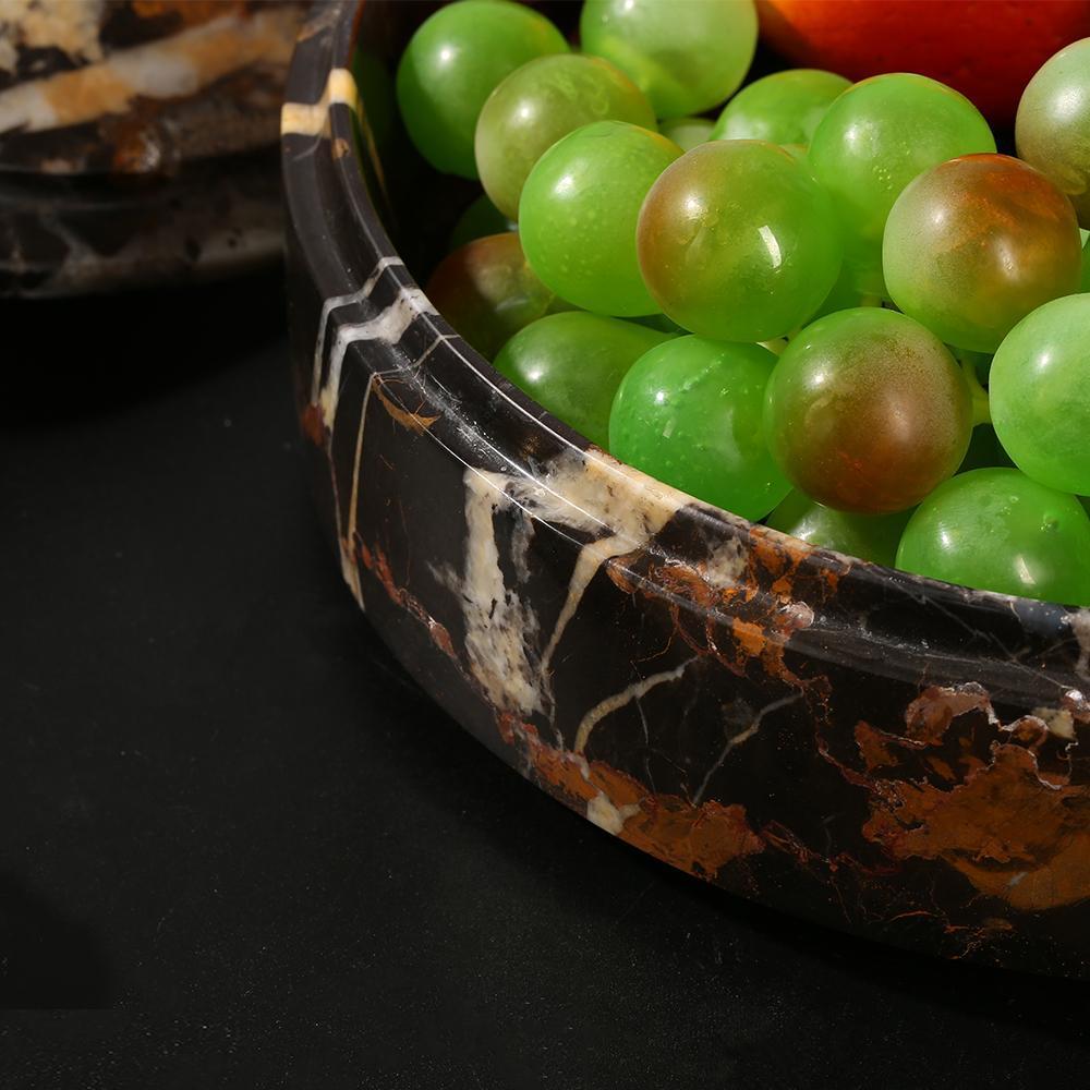 Marble Round Fruit Tray Small Serving Desk Tray with Lid Black Gold