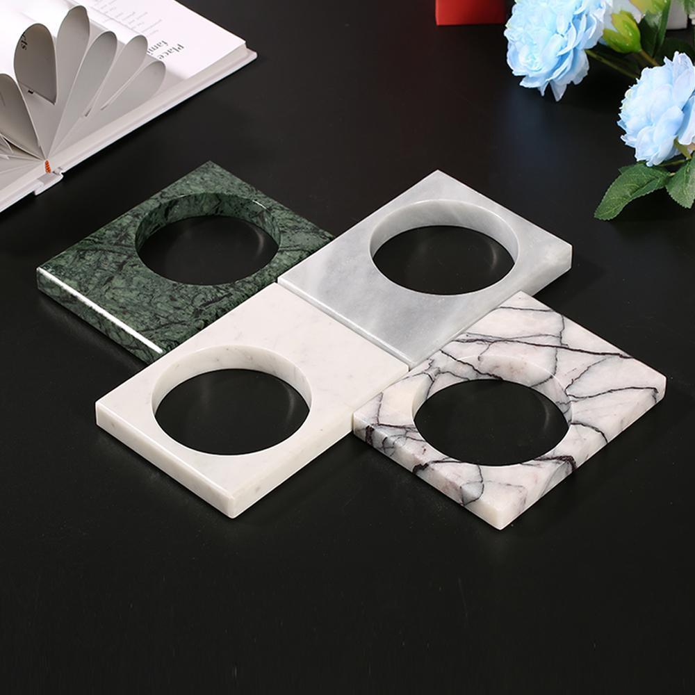 4 Piece Circle in Square Shape Marble Vintage Personalized Ornament Set Green White