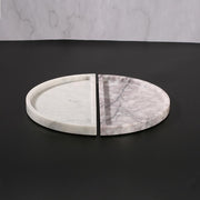 2 Piece Semicircle Marble Fruit Tray Large Round Serving Tray Decor White
