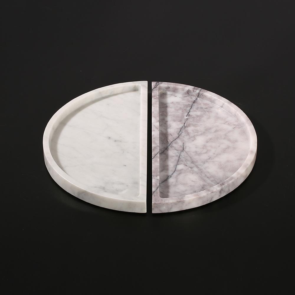 2 Piece Semicircle Marble Fruit Tray Large Round Serving Tray Decor White