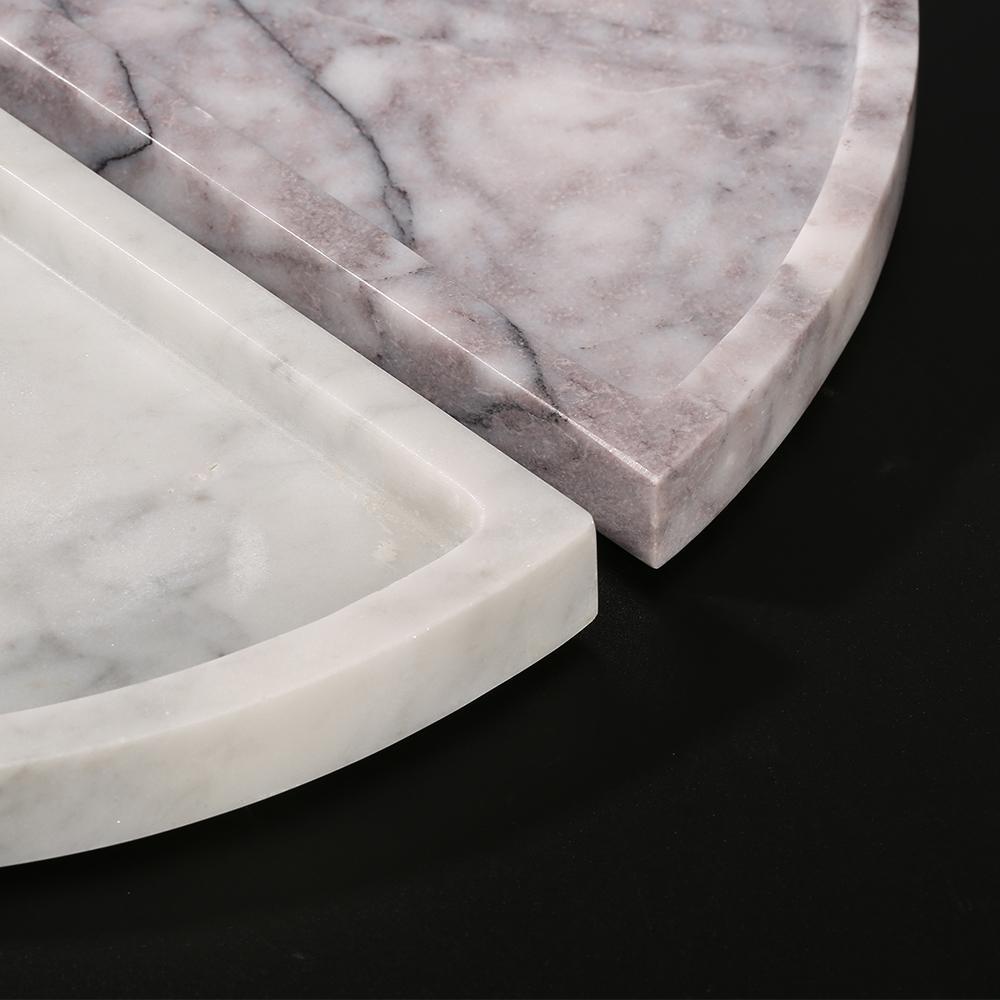 2 Piece Semicircle Marble Fruit Tray Large Round Serving Tray Decor White