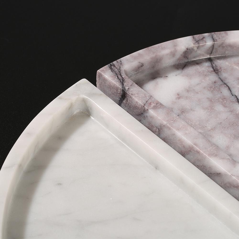 2 Piece Semicircle Marble Fruit Tray Large Round Serving Tray Decor White