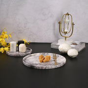 Round Marble Veggie Pizza Serving Tray Fruit Platter White