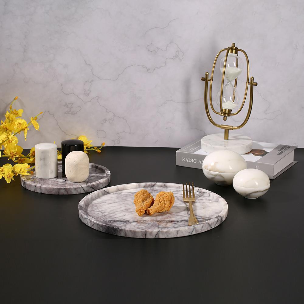 Round Marble Veggie Pizza Serving Tray Fruit Platter White