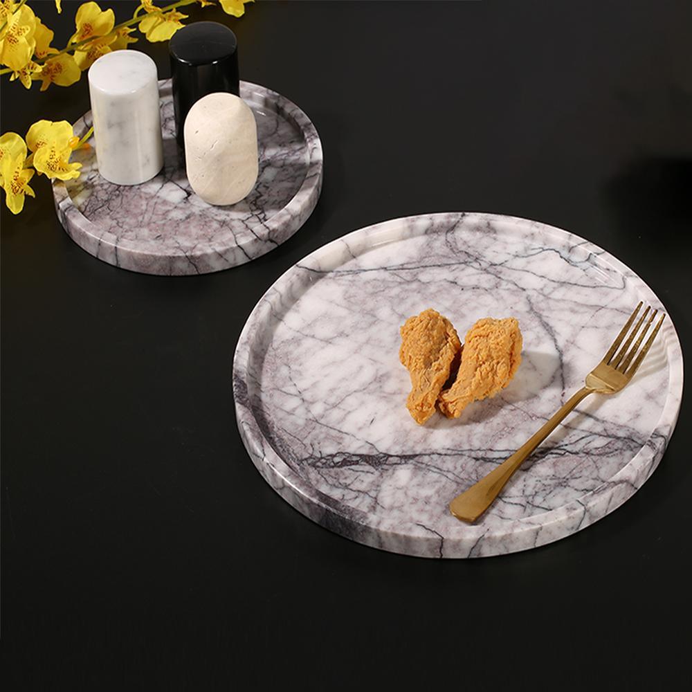 Round Marble Veggie Pizza Serving Tray Fruit Platter White