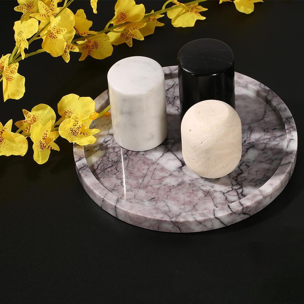 Round Marble Veggie Pizza Serving Tray Fruit Platter White