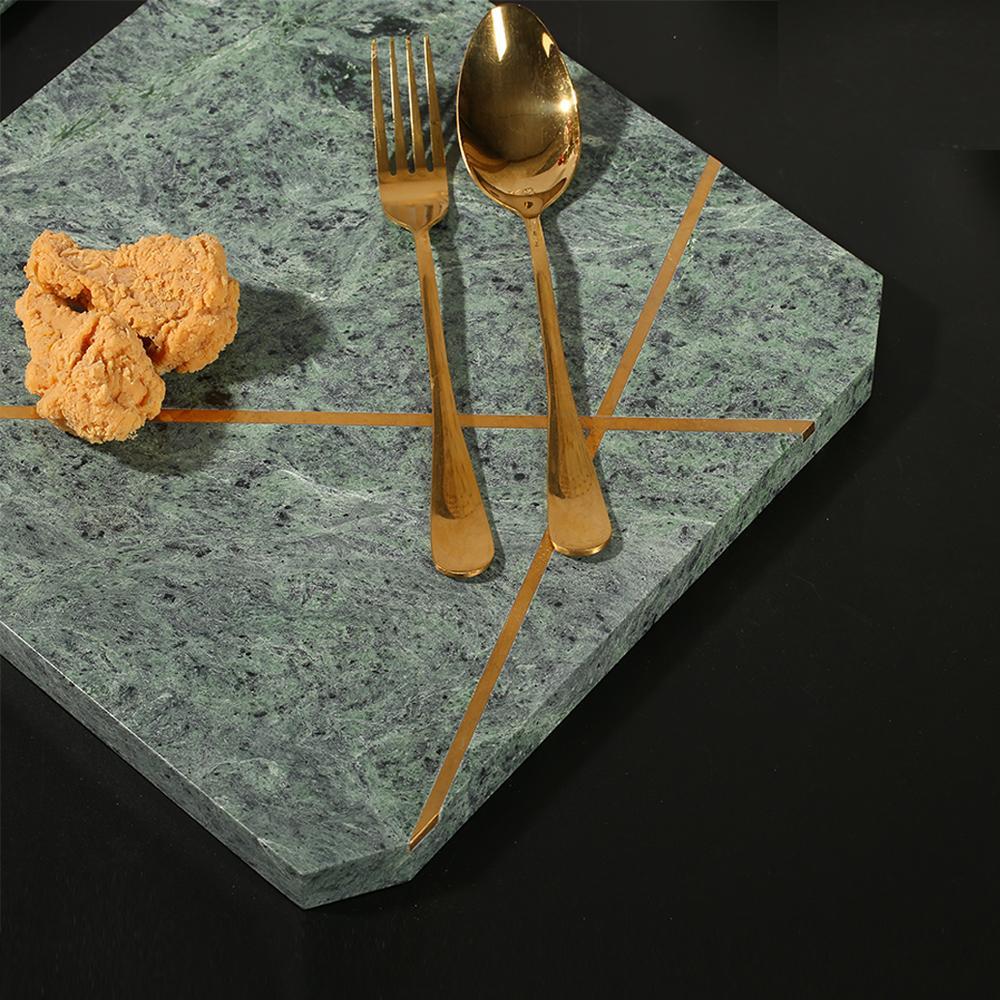 Square Light Green Marble Dinner Plates Modern Farmhouse Flat Dinner Plates