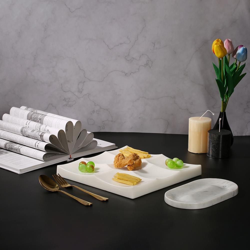Square Marble White Divided Dinner Plates Modern Healthy Dinner Plates