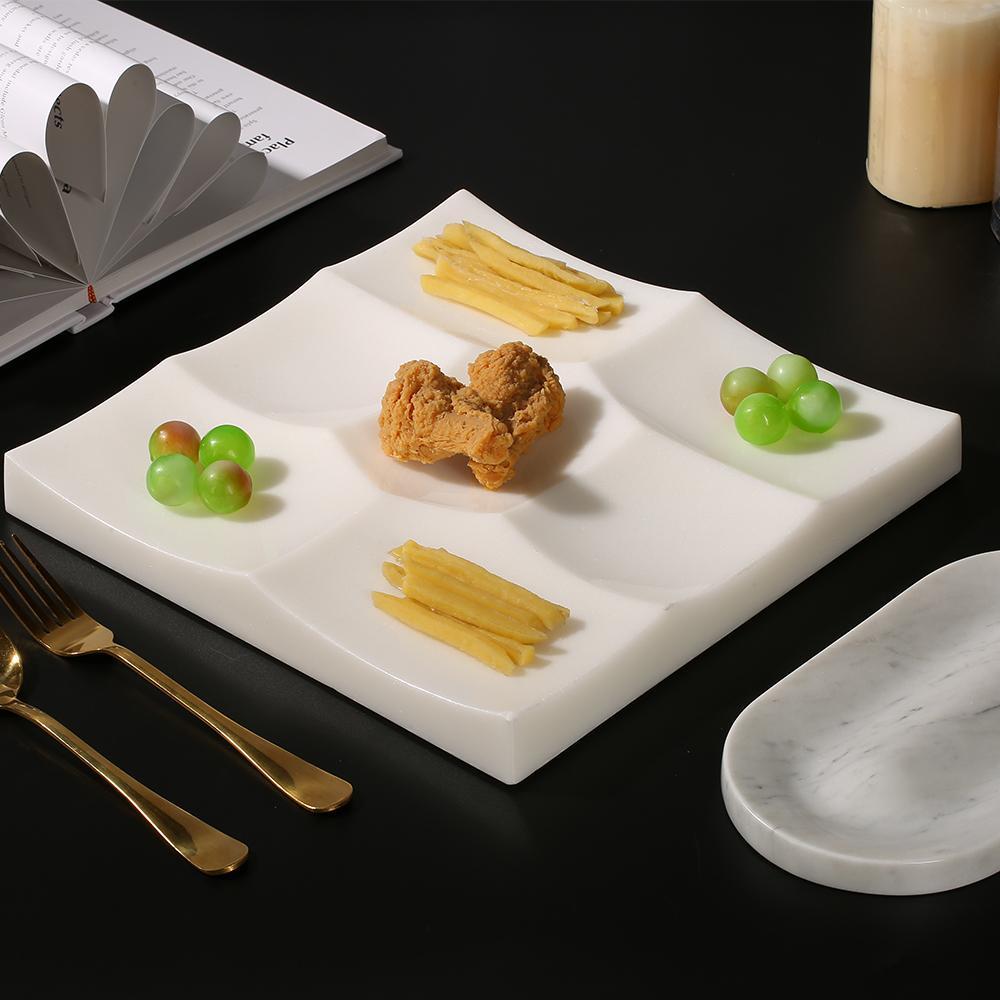 Square Marble White Divided Dinner Plates Modern Healthy Dinner Plates