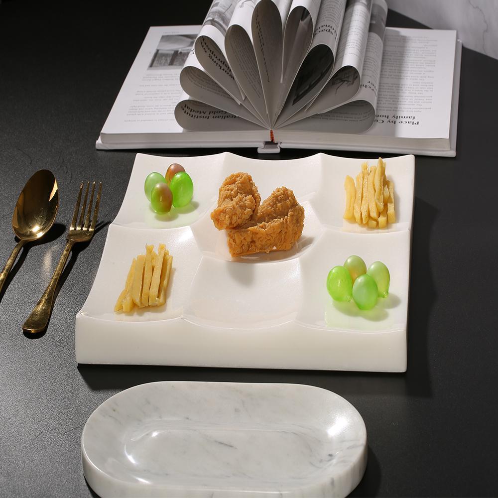 Square Marble White Divided Dinner Plates Modern Healthy Dinner Plates