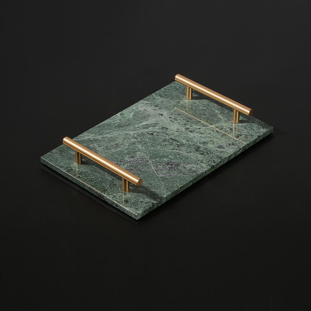 Marble Dinner Tray Serving Tray with Gold Handles Green Rectangle
