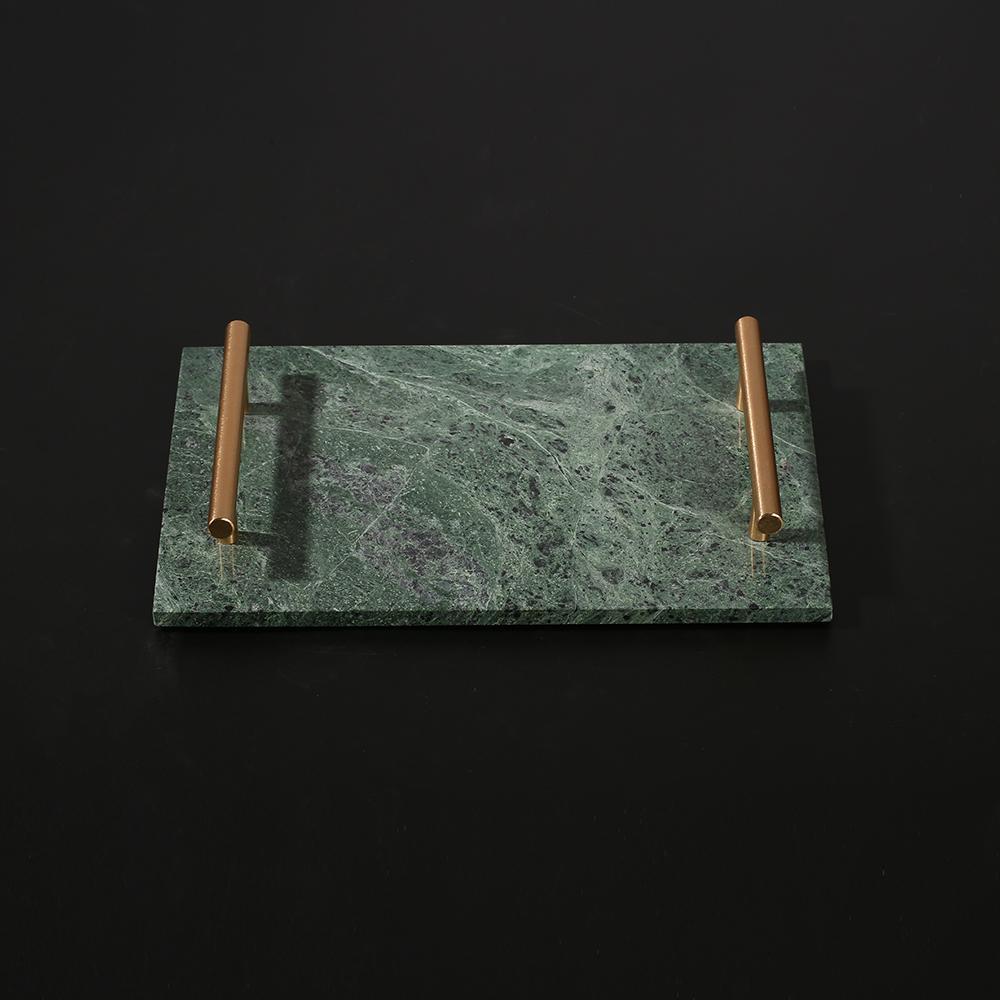 Marble Dinner Tray Serving Tray with Gold Handles Green Rectangle