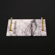 Marble Breakfast Tray Serving Tray with Gold Handles White Rectangle